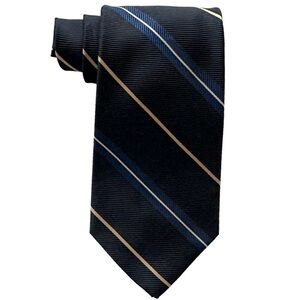 Robert Talbott Tie Best of Class Repp Black Gold Navy Stripe 58” x 4”